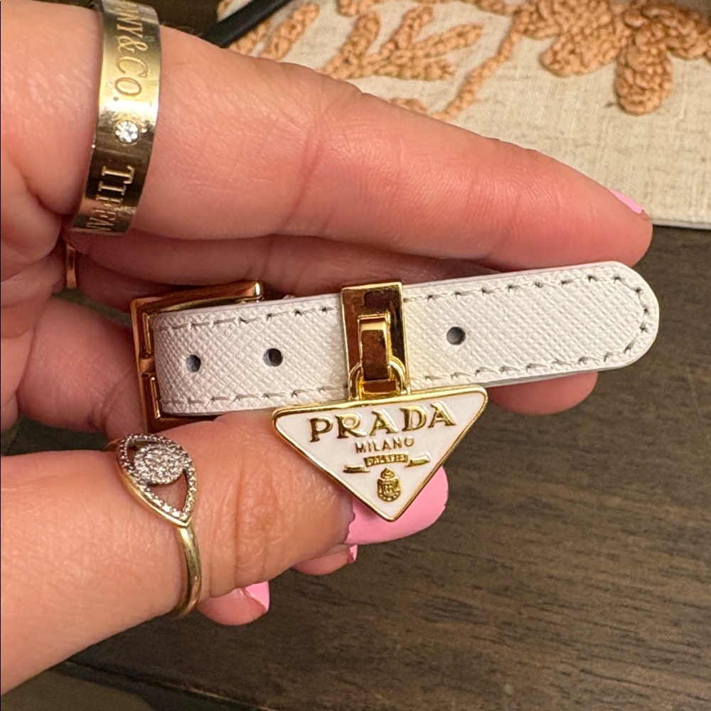 Prada White and Gold Leather Bracelet - Picture 9 of 9